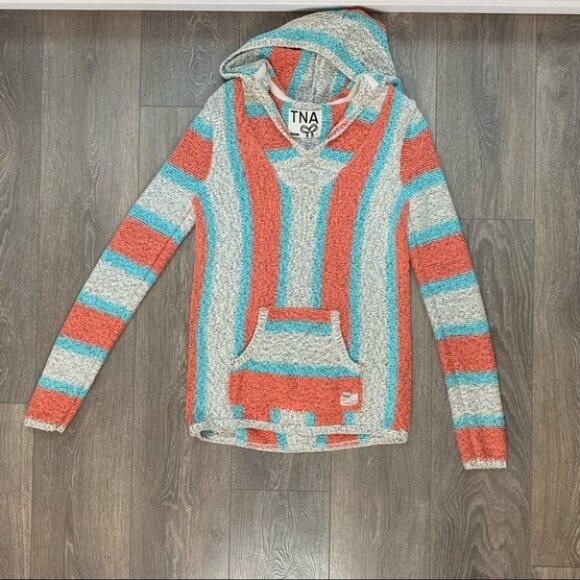 Aritzia TNA Cotton Baja Sweater Pullover Hoodie pullover Orange Blue Size XS - Picture 6 of 13
